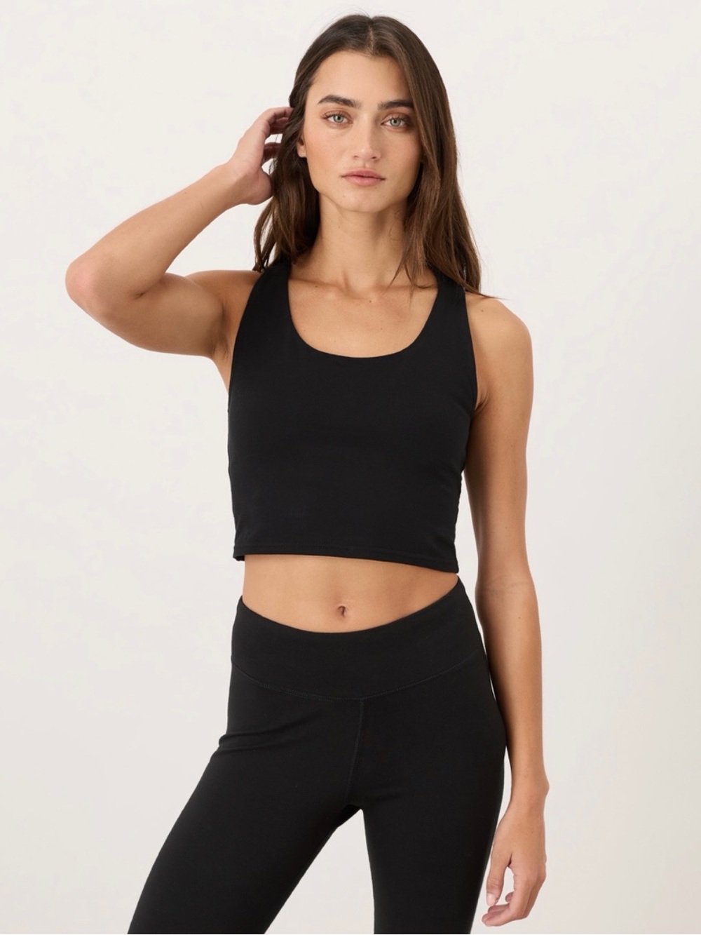 Pact Organic Black Scoop Neck Sports Crop Top